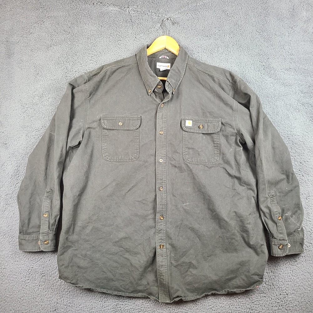 Carhartt S09 MOS Moss Green Canvas Button Down Work Shirt Mens 2XL Original Fit